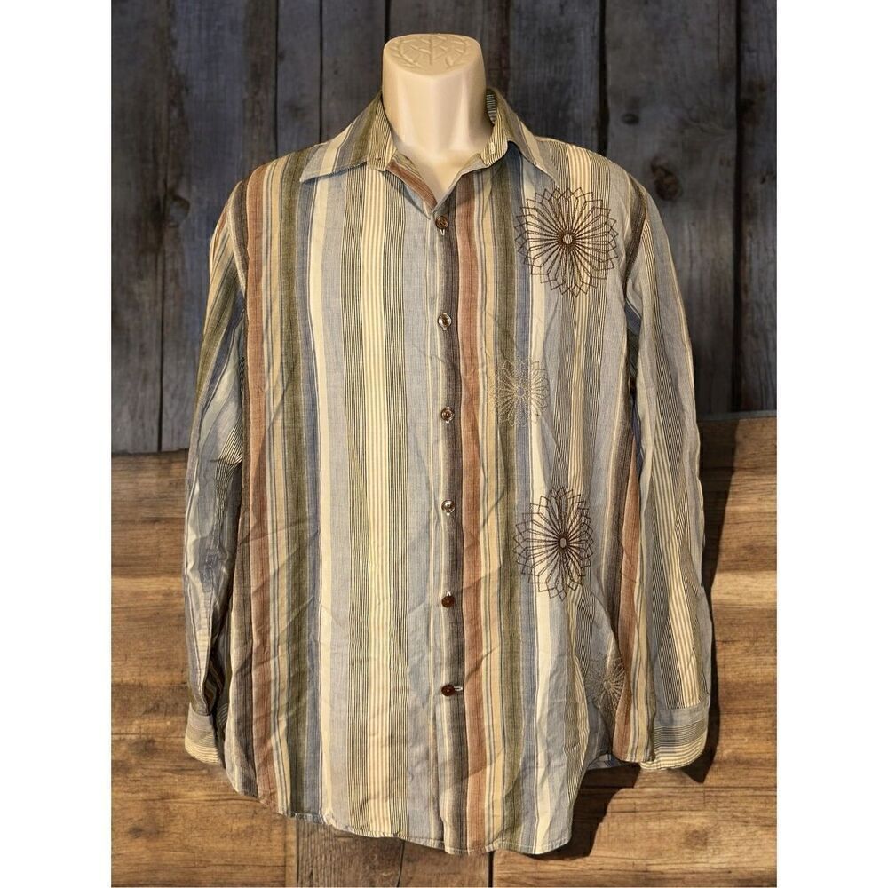 SIXTY SIX ELEVEN 6611 Shirt Mens Medium Multi Stripe Tapered Fit Casual*